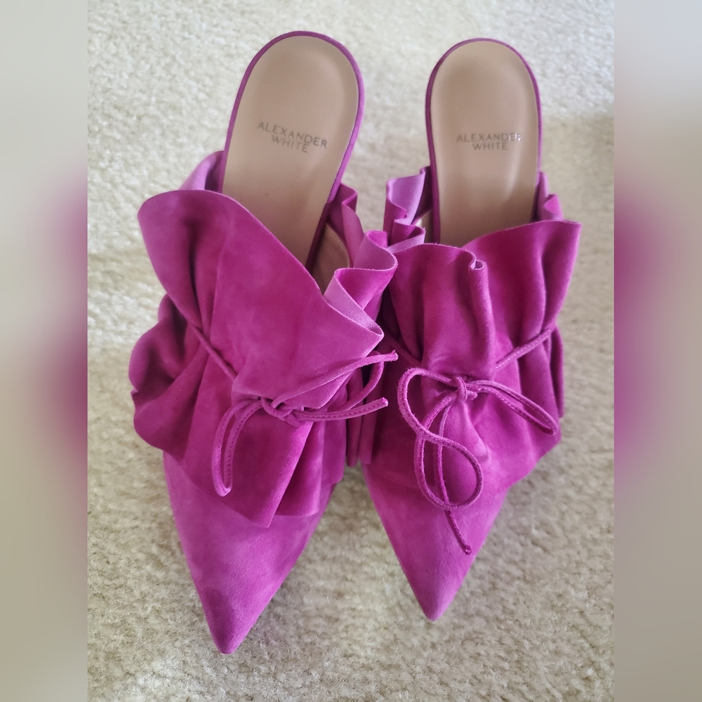 ISSAY Wine Suede #Alexander White fusha Mule #heels #fushia